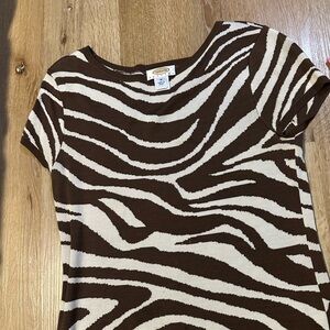 Talbots Brown and White Knit Top 100% SILK zebra print